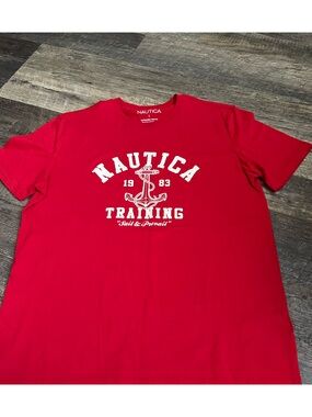 Nautica Red Short Sleeve Graphic Tee with White Anchor